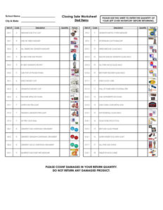 Closing sale worksheet sample featuring Dad items