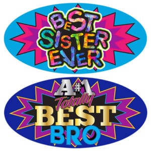 sister/brother sparkle sticker asst.