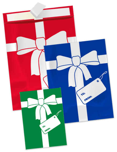 Blue and white snowflake bags in three different sizes