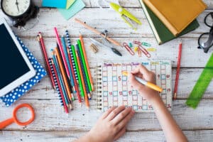 School Planner With Art Tools And School Supplies