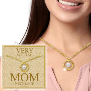 MOM CIRCLE & PEARL GOLD NECKLACE